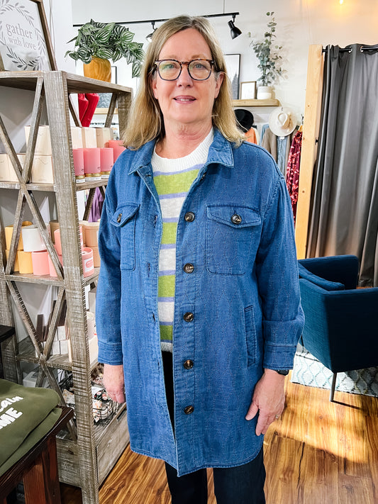 Blue Denim Long Quilted Shacket