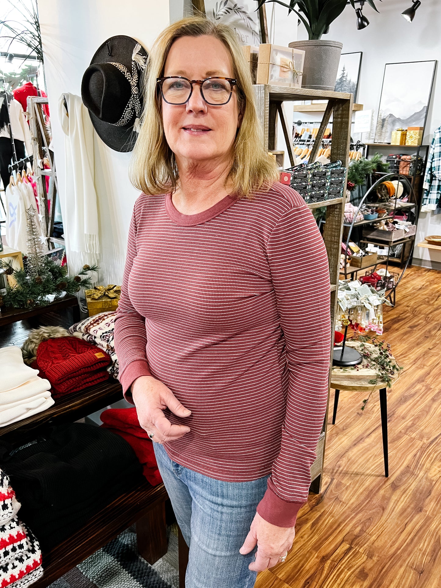 Burgundy Thermal Stripe Top