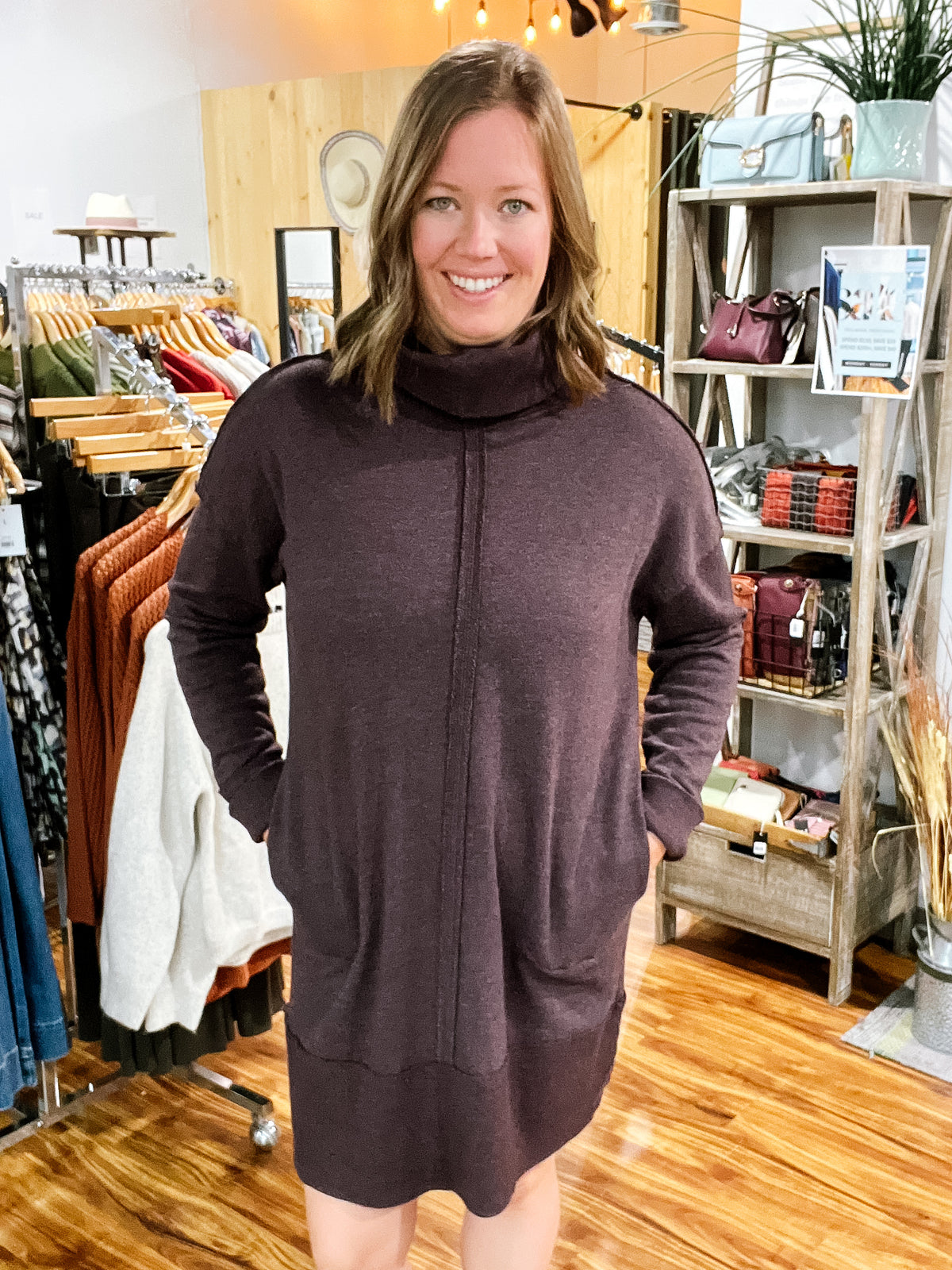 Vintage Plum Turtleneck Knit Dress