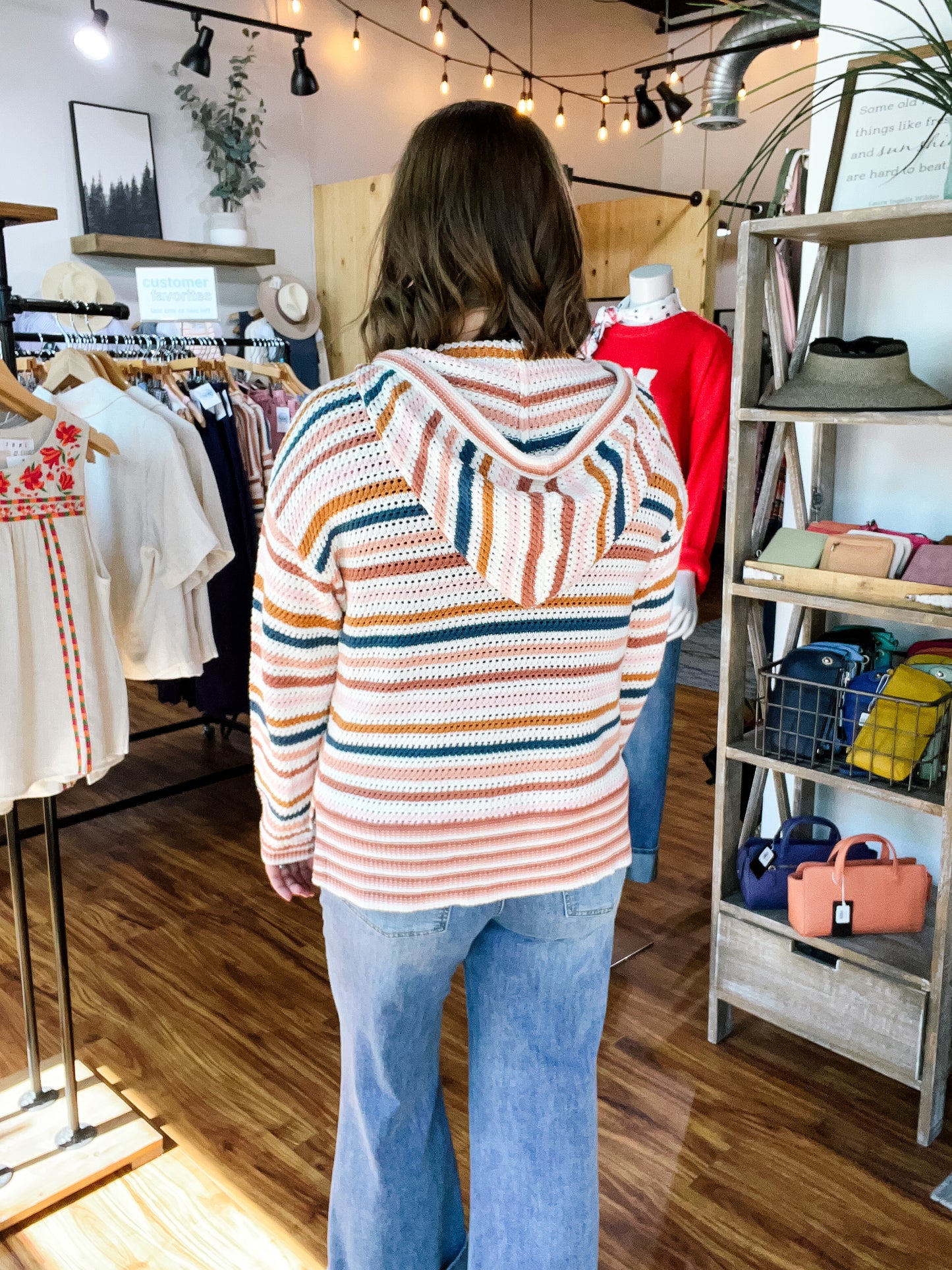 Cream Stripe Hooded Sweater