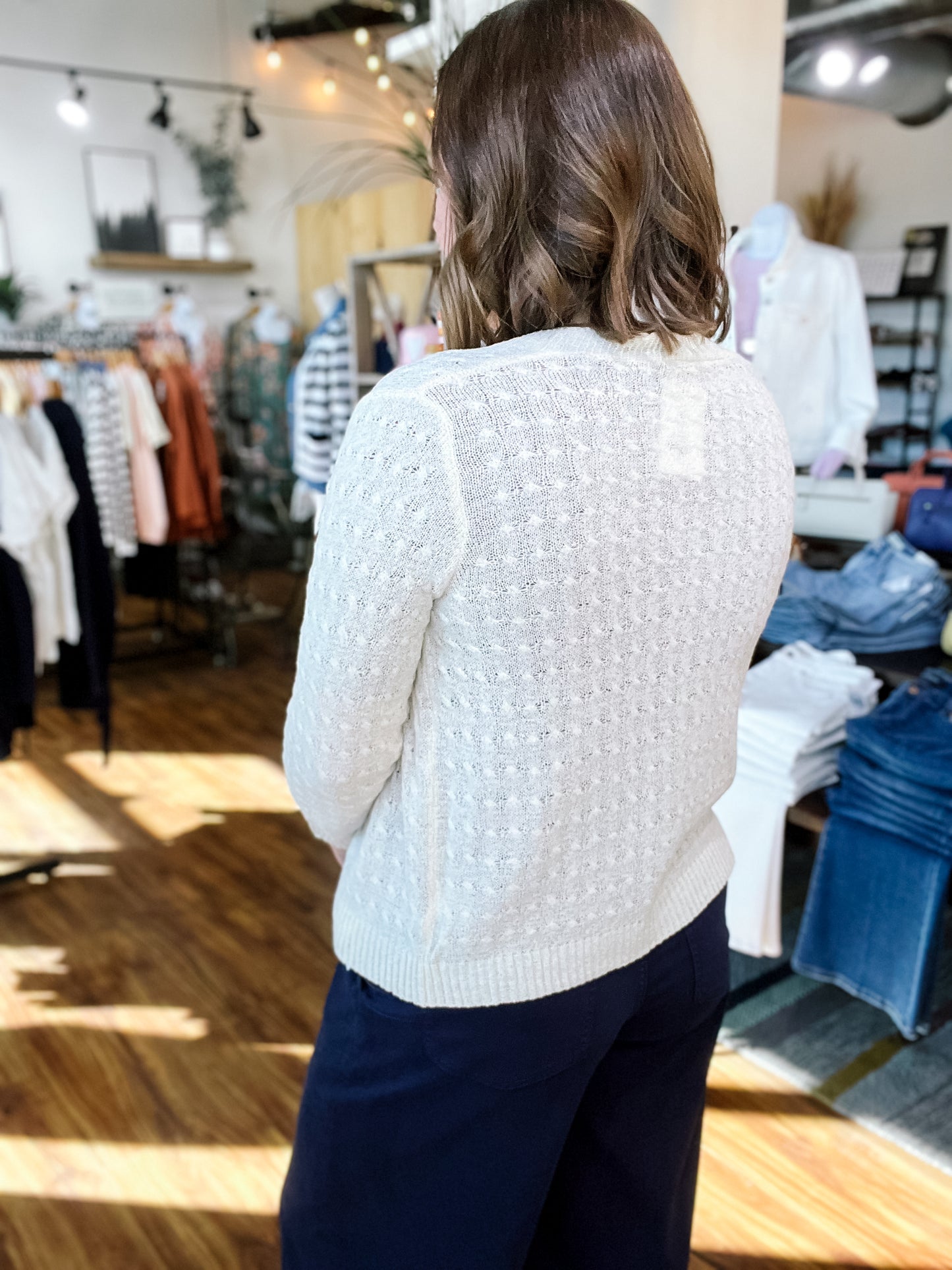 Cream Textured Open Knit Cardigan