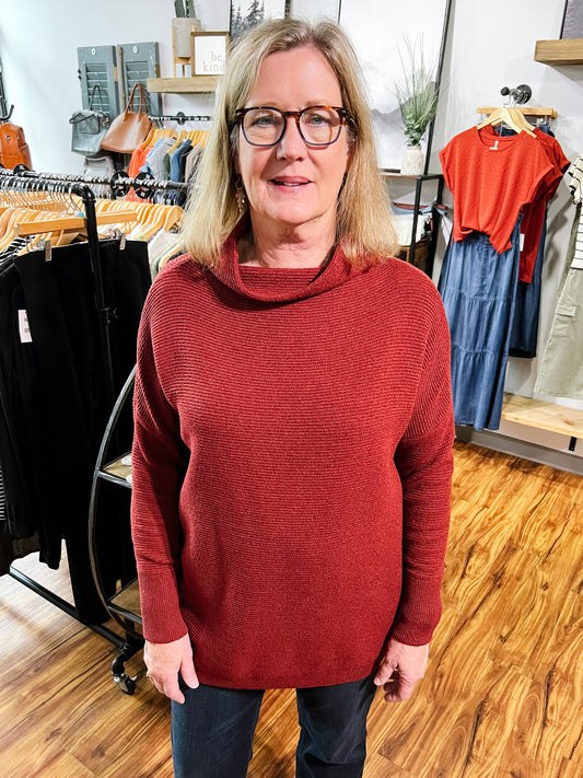 Rust Mock Neck Oversized Sweater