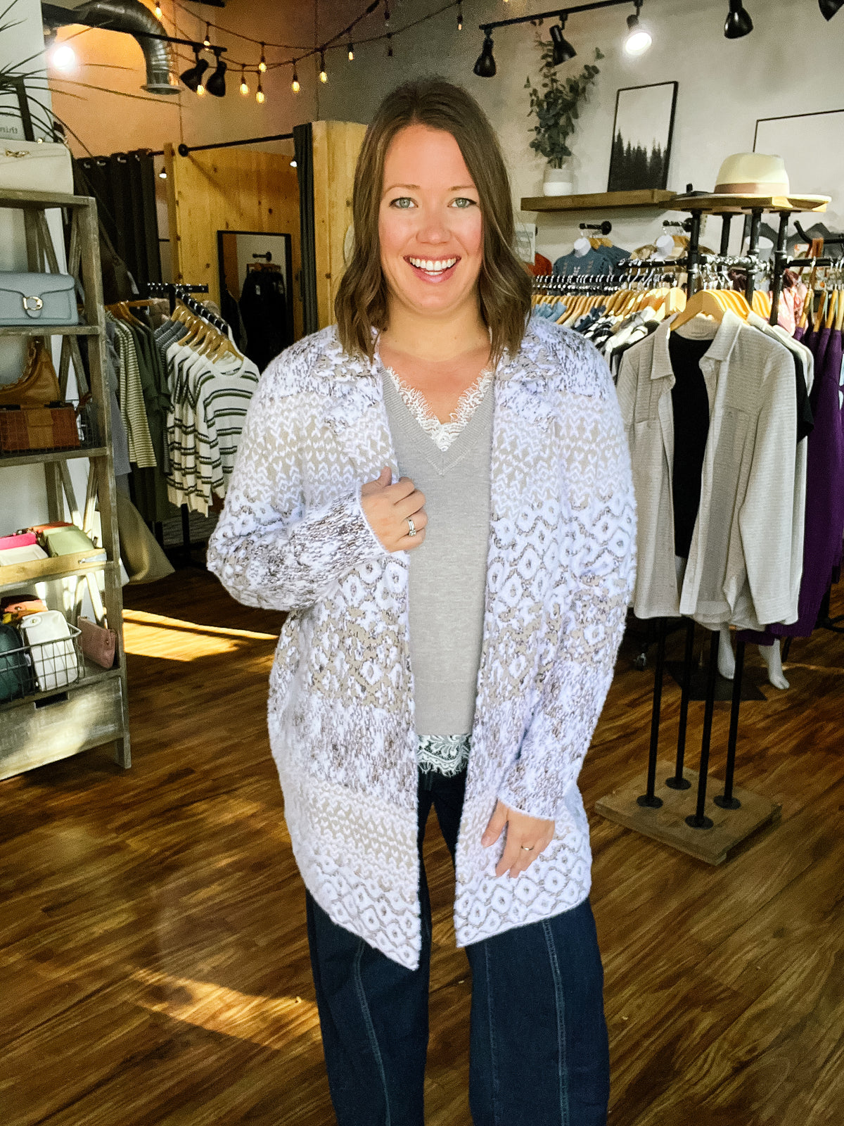 Oatmeal Leopard Print Open Front Shacket