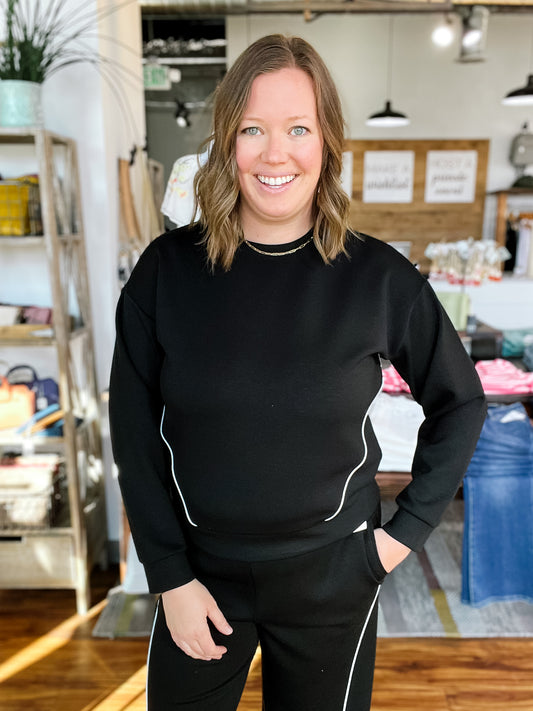 Black W/White Long sleeve Lounge Top