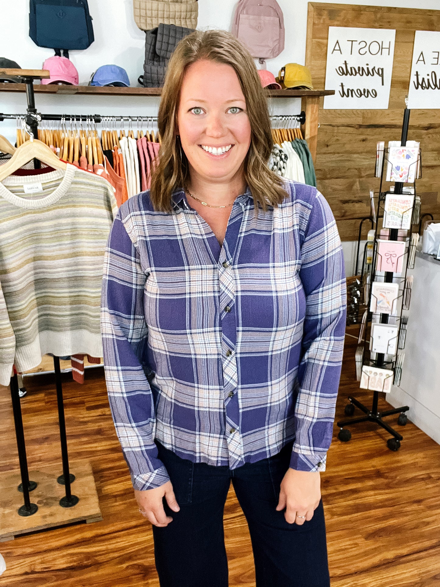 Blue, Tan, & Cream Plaid Shirt