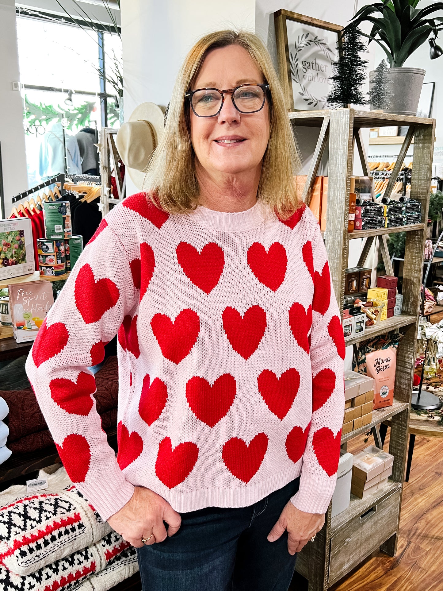Pink Sweater W/Red Hearts