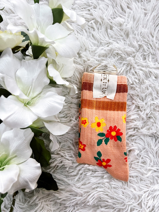 Full Bloom Orange Floral Sock