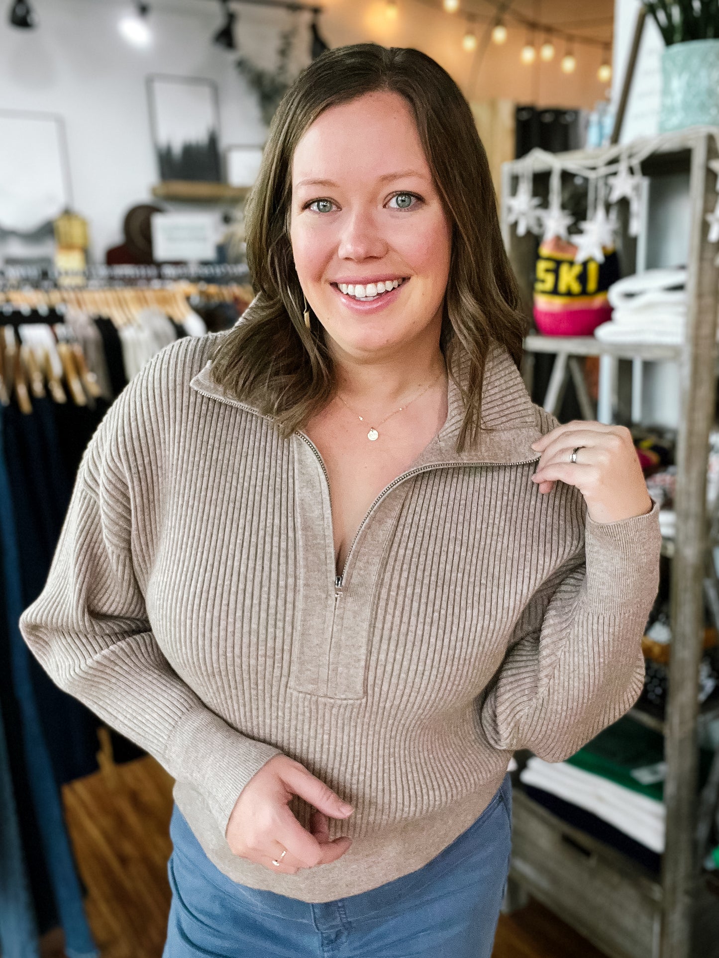 Light Brown Half ZipSweater