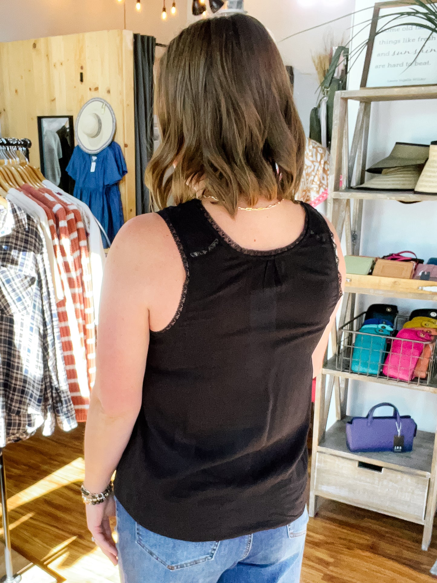 Black Pintucks Tank Top