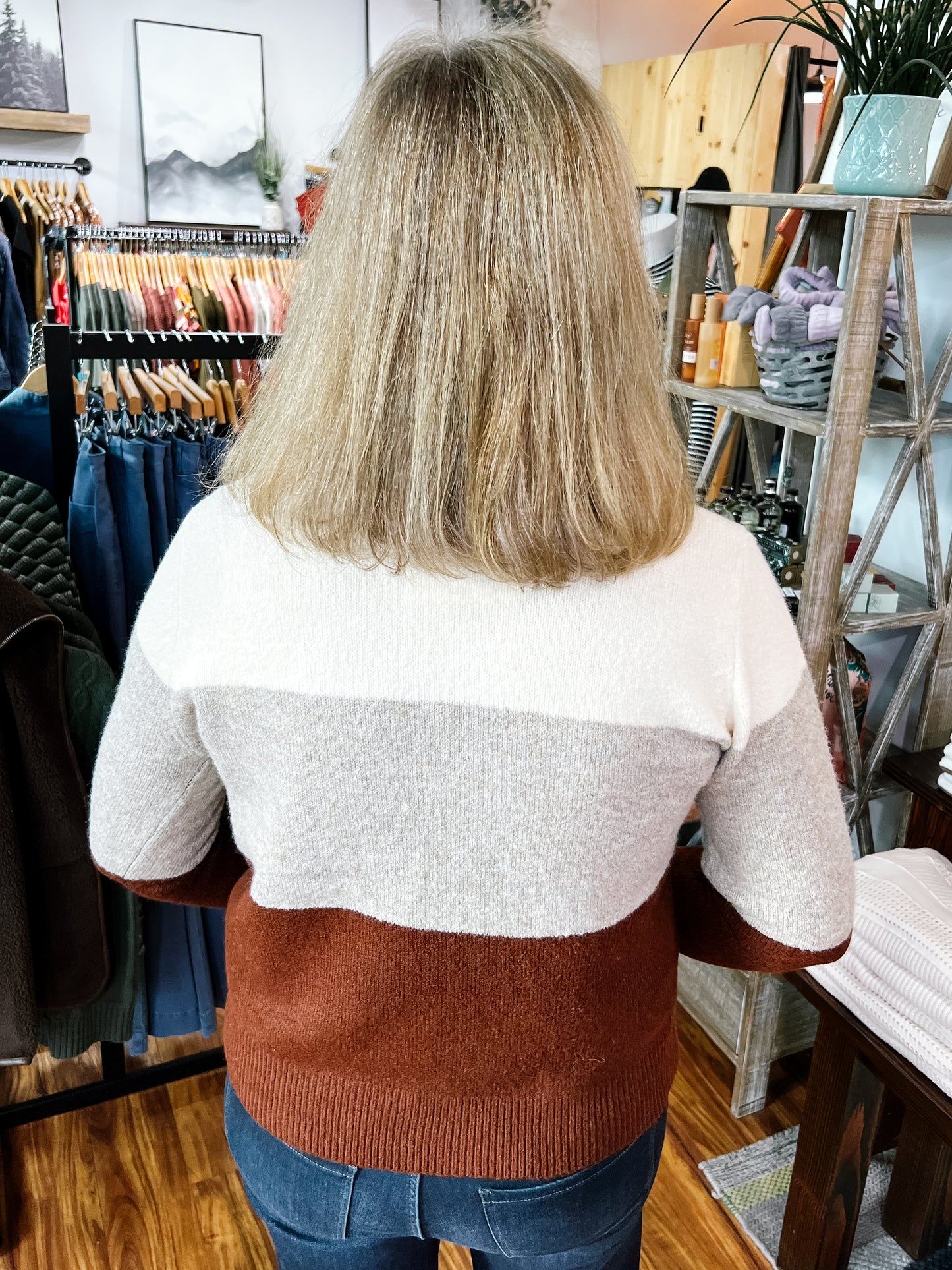 Taupe & Brown Color Block Sweater