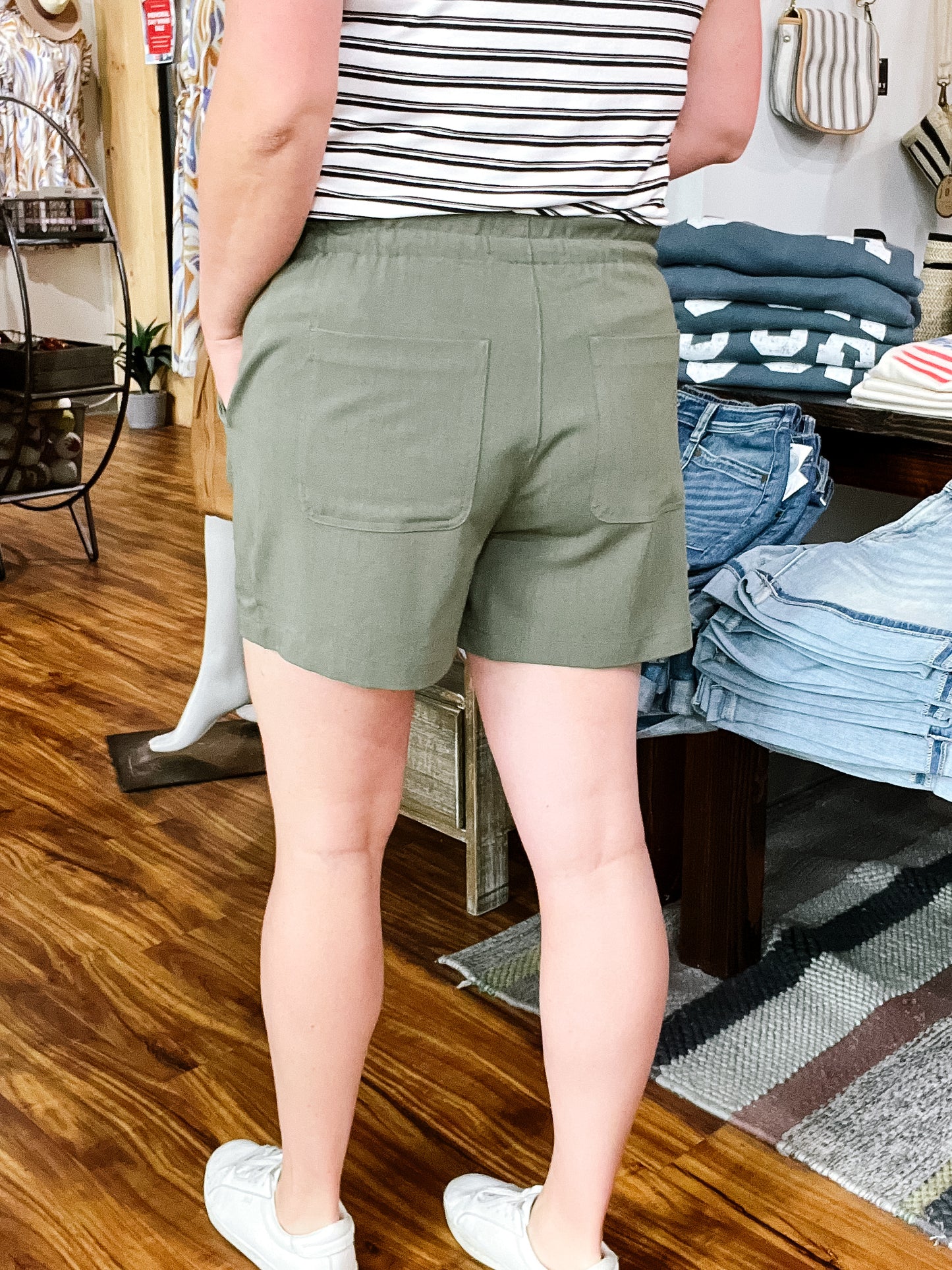 Olive Green Pull-On Shorts