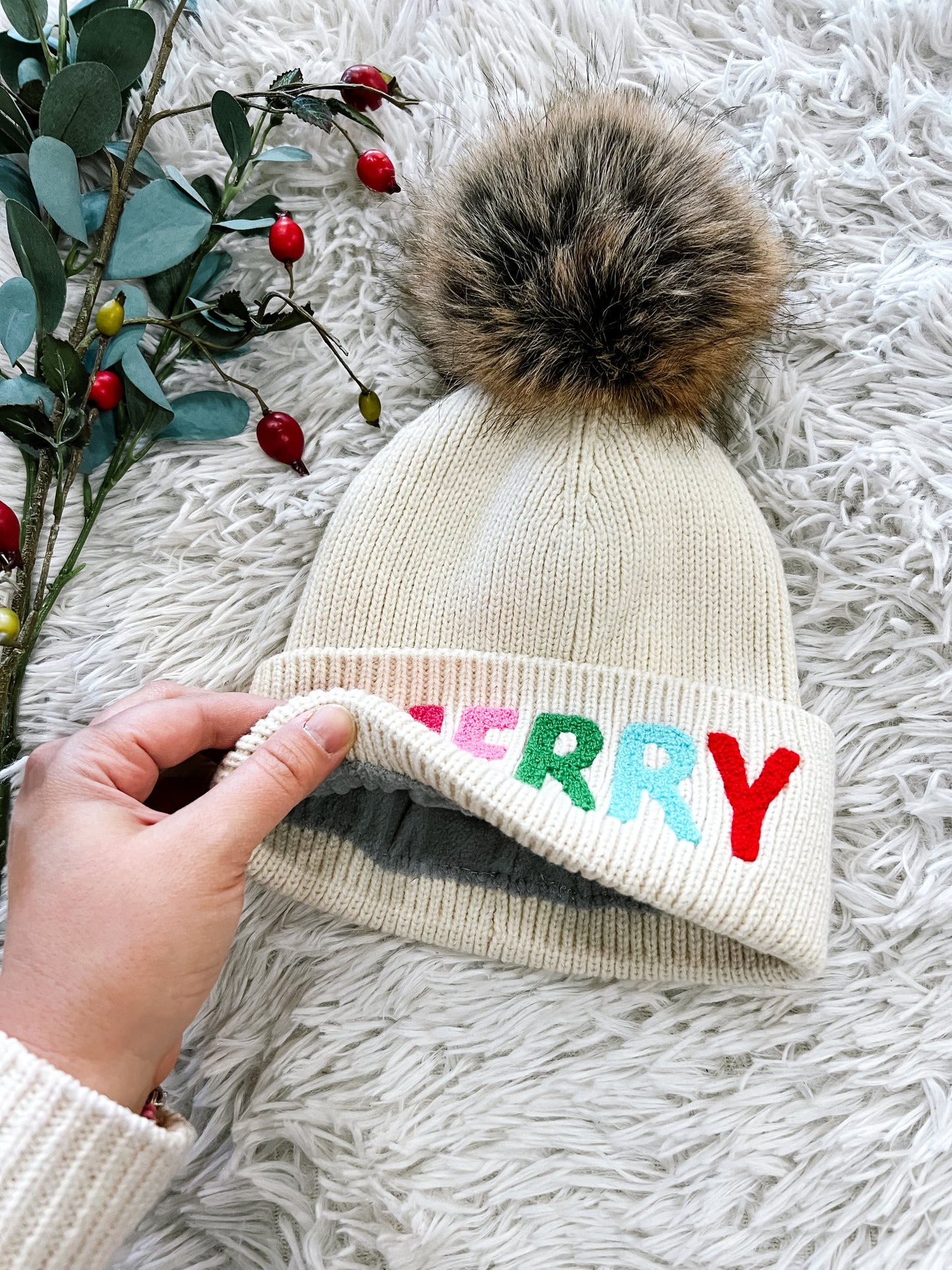 Ivory Merry Pom Beanie