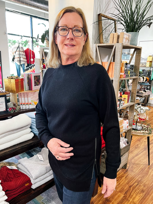 Black Zip Side Crewneck L/S Tunic