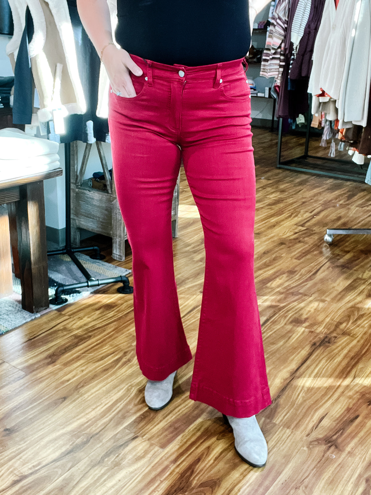 Hannah Comfort Waist Cranberry Flare Jean