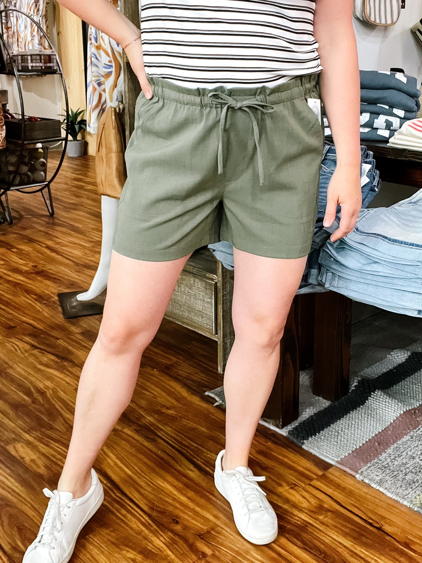 Olive Green Pull-On Shorts