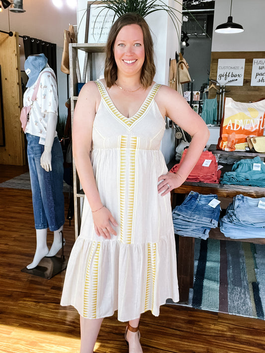 Cream & Brown Stripe Tank Midi Dress