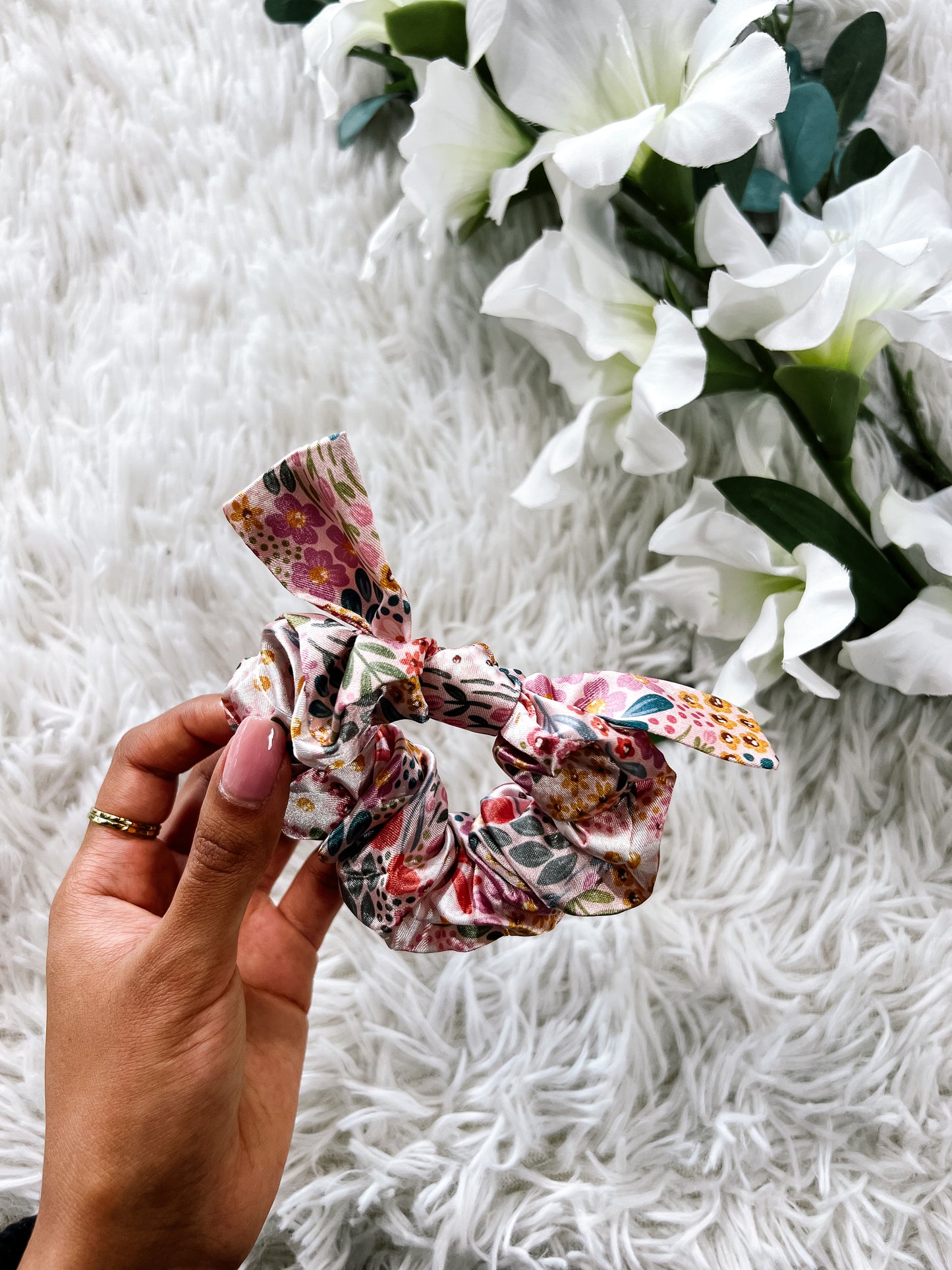 Pink Floral Scrunchie