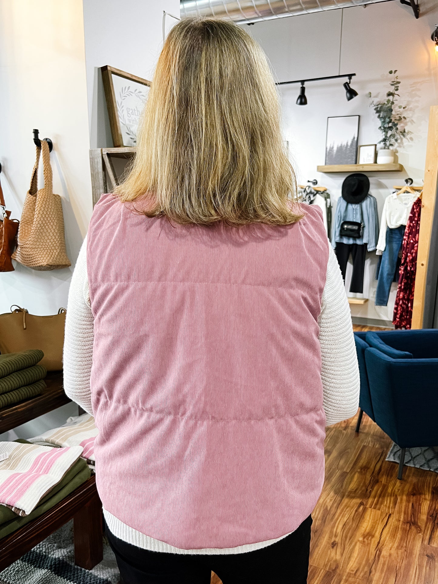 Mauve Corduroy Reversible Puffer Vest