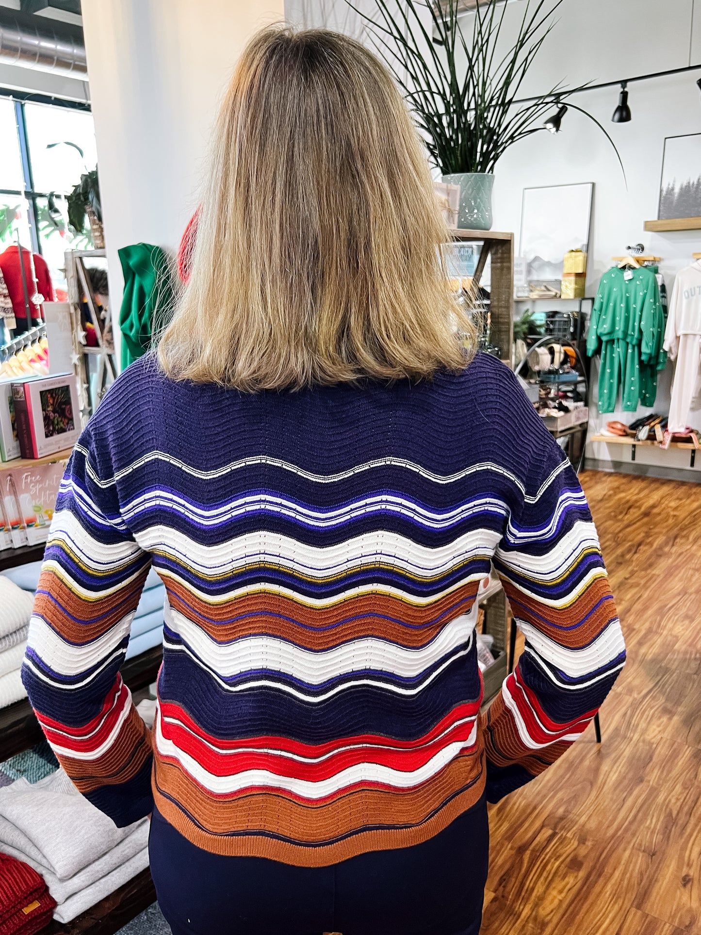 Navy W/Wavey Stripes Sweater