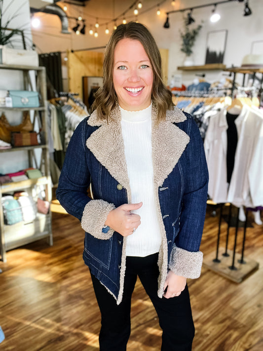 Sherpa Trimmed Notch Collar Jacket