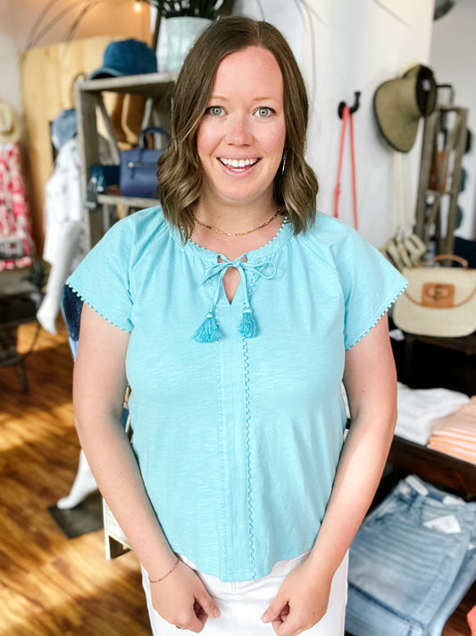Sky Blue Tassel Tie Top