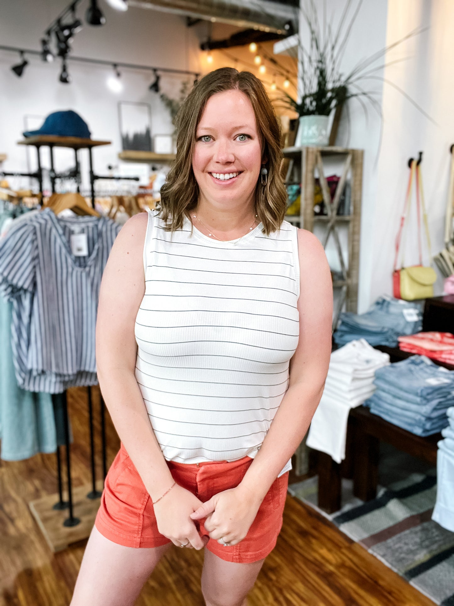 Ivory W/ Black Stripe Tank Top