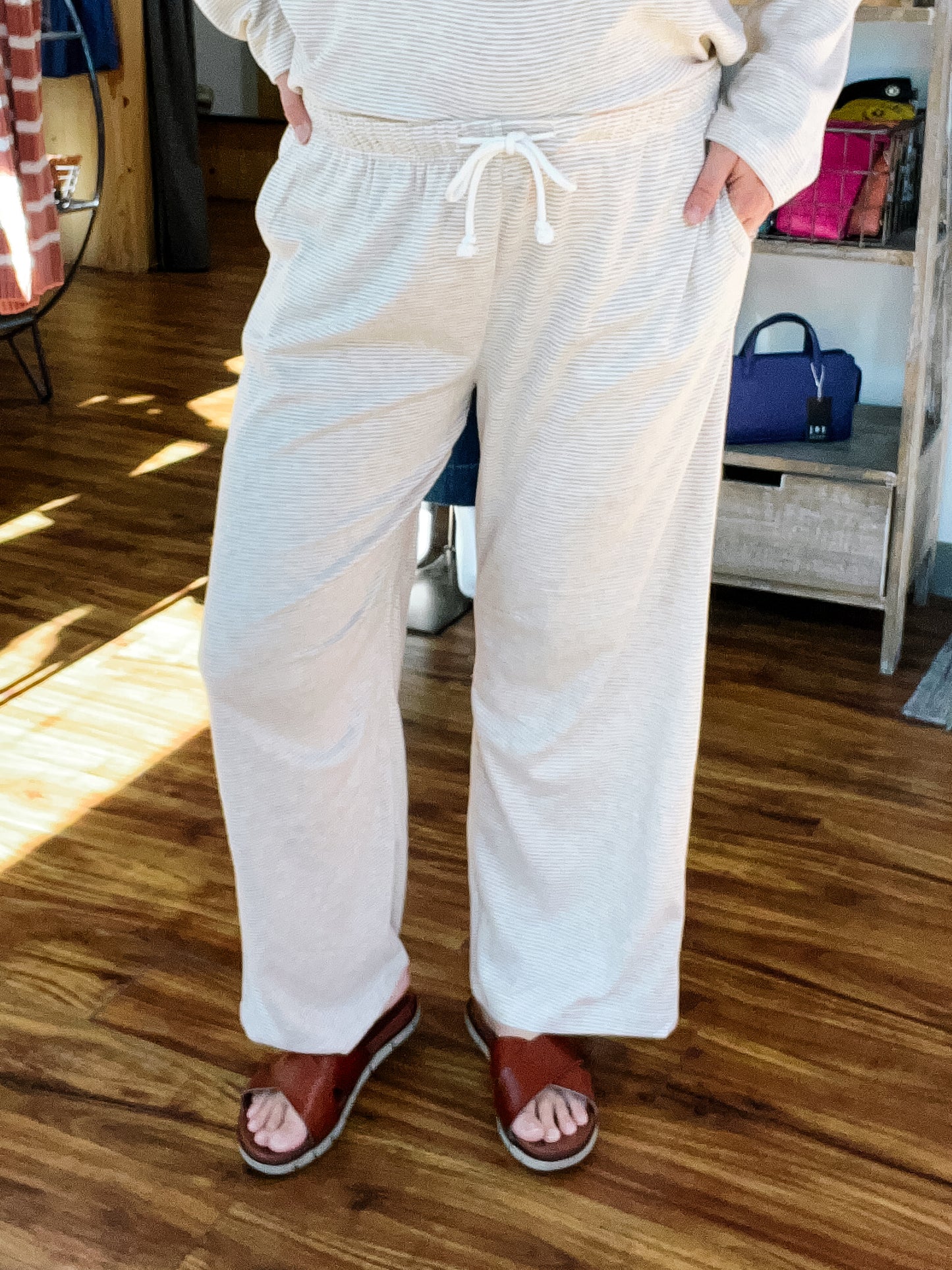 Tan & Cream Striped Pull On Pant