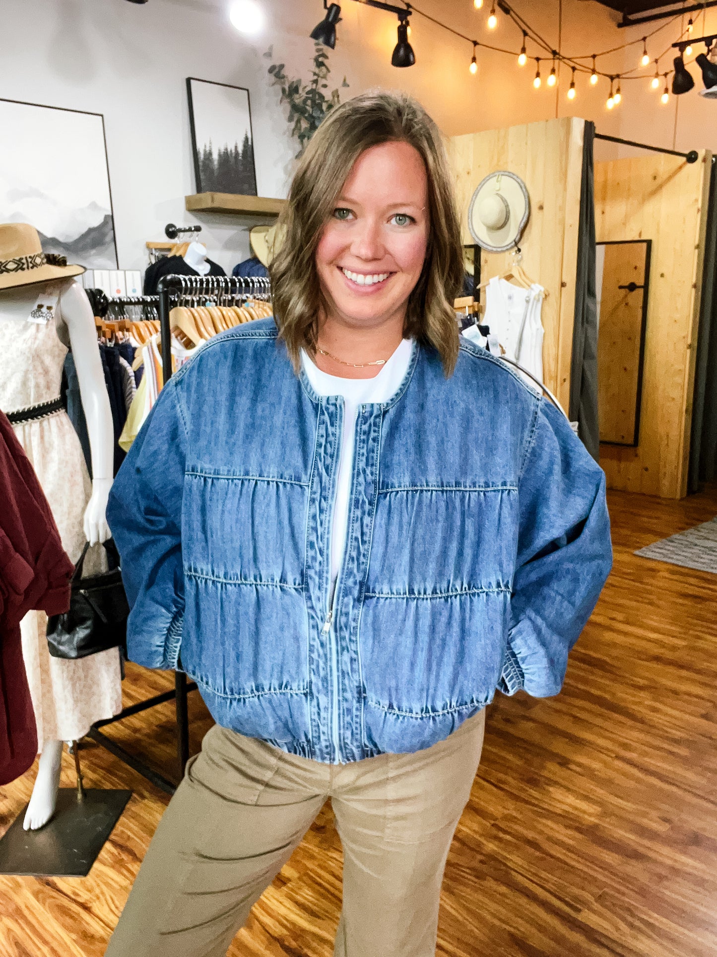 Denim Medium Wash Bomber Jacket