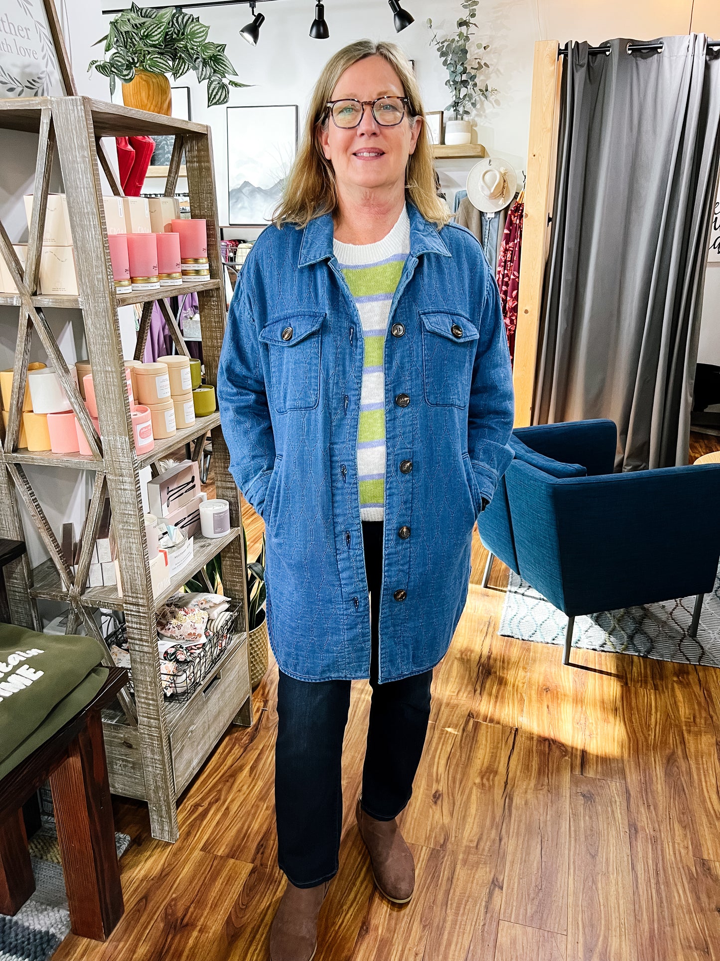 Blue Denim Long Quilted Shacket