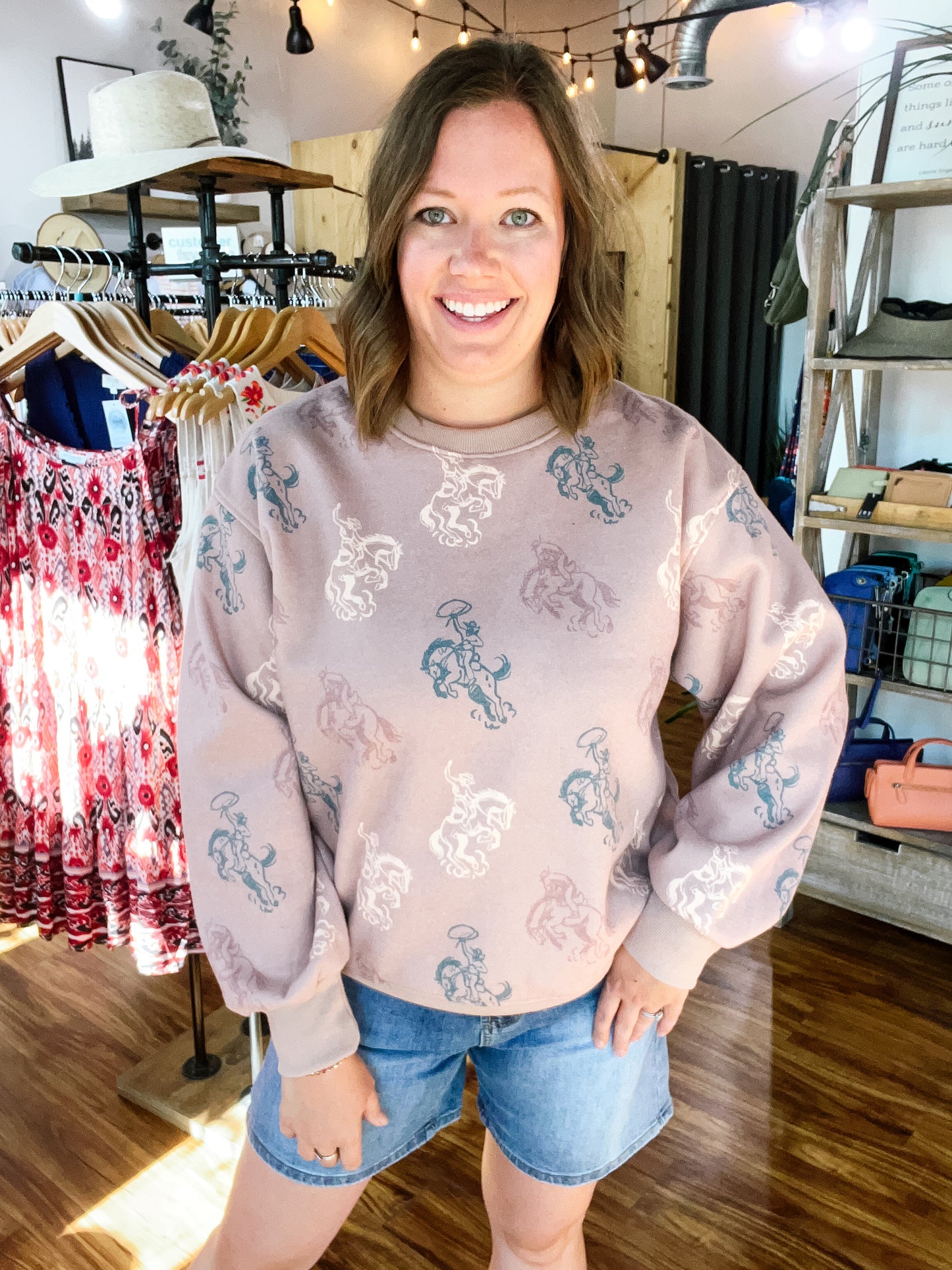 Light Brown Bucking Bronco Sweatshirt