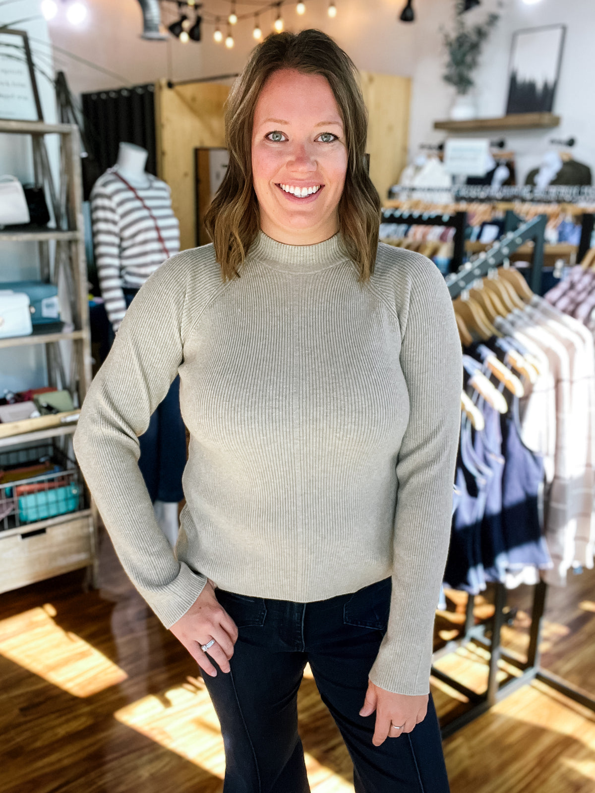 Beige Mock Turtle Neck Sweater
