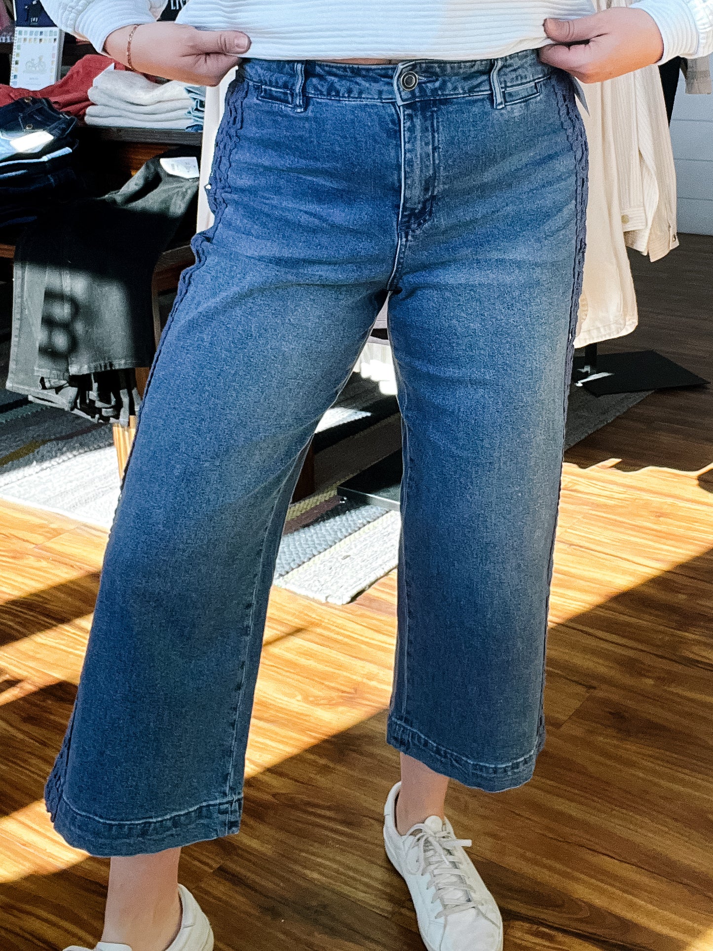 Navy Sea Audrey W/ Crochet Wide Leg Crop Jean