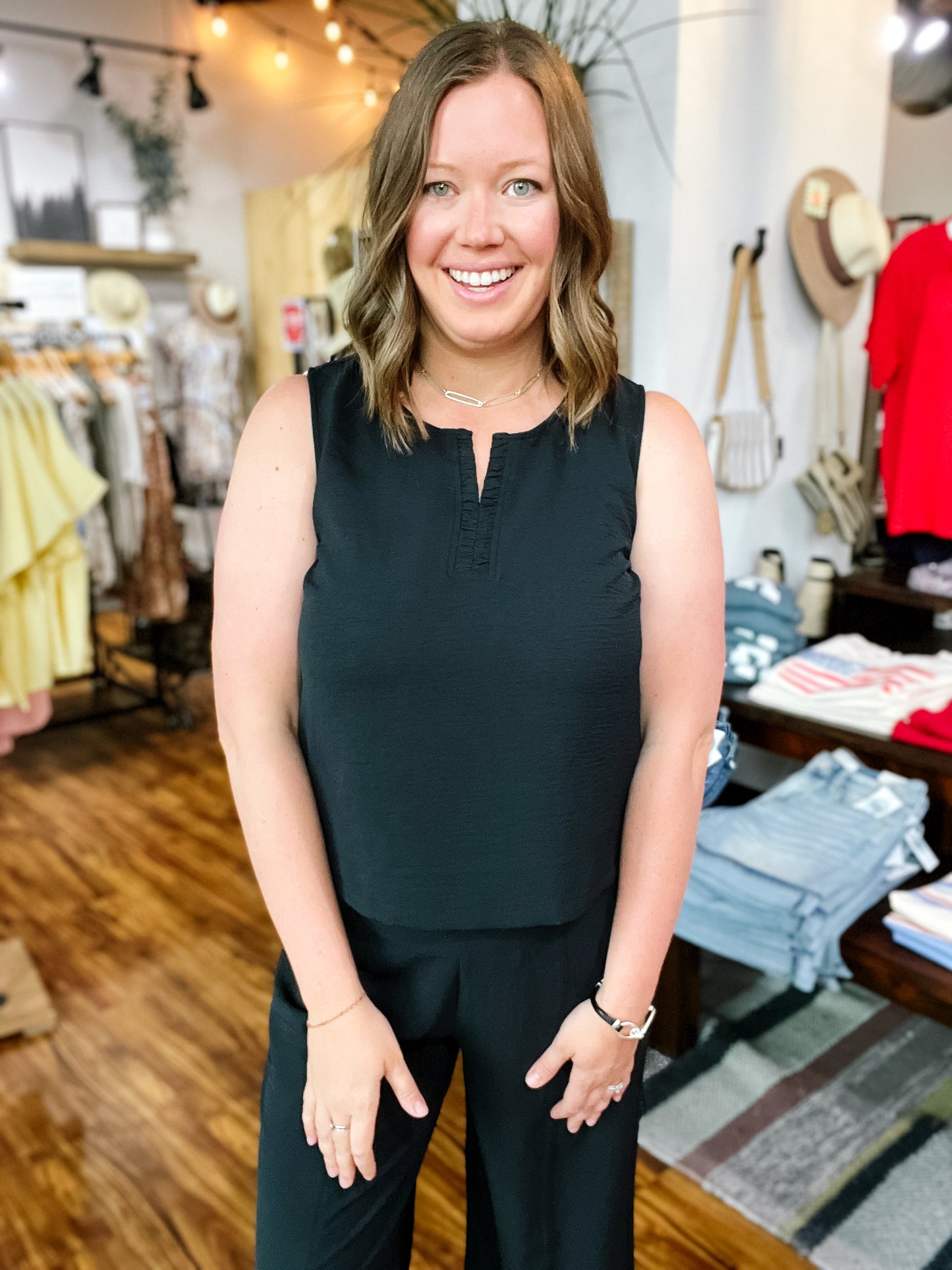 Black Shirred Tank