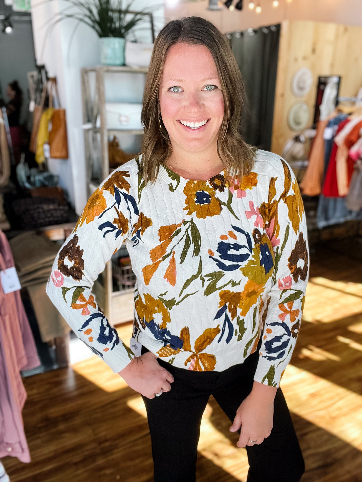 Cream Fall Floral Long Sleeve Sweater