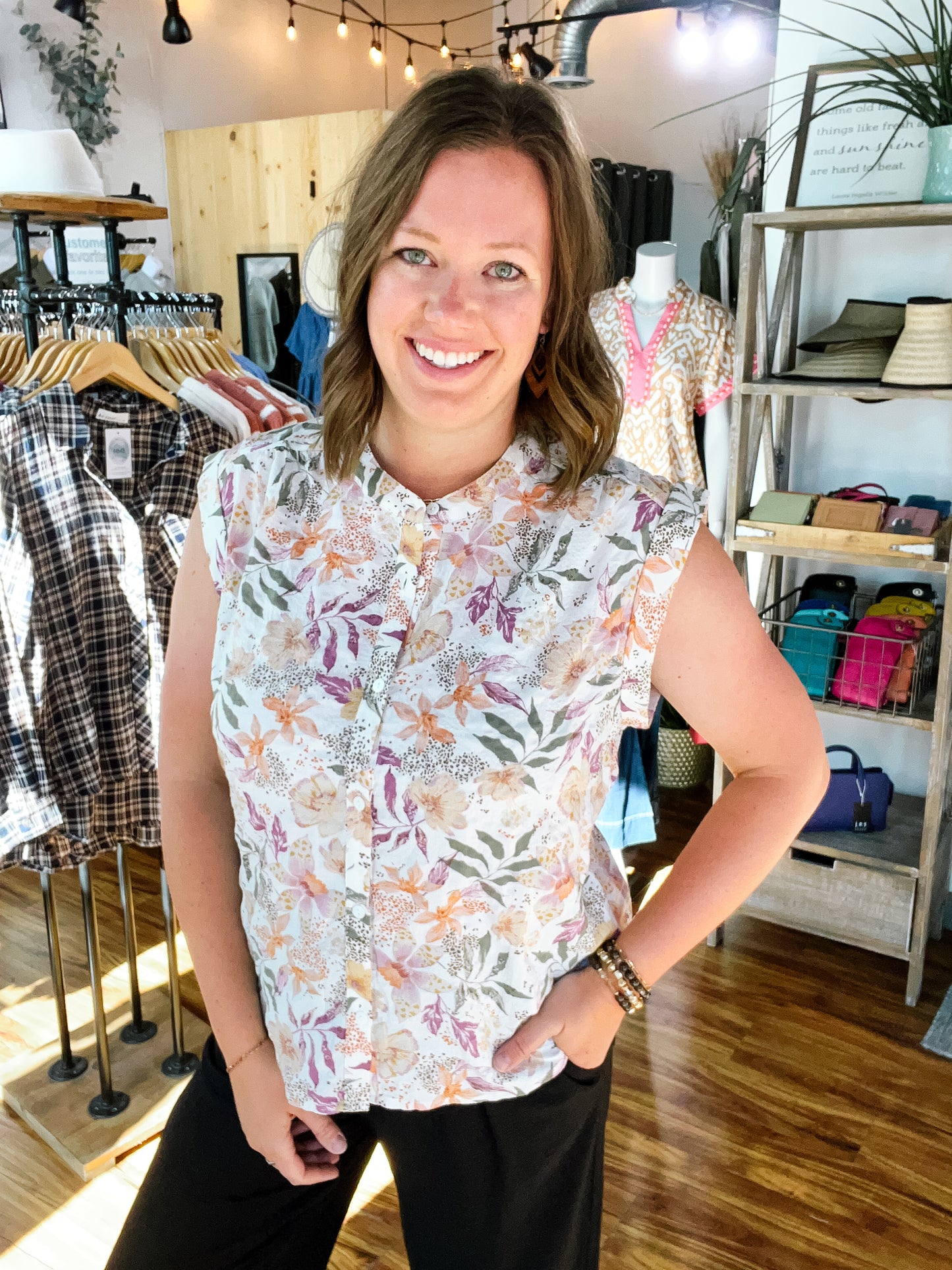 Cream W/Lilac Floral Top
