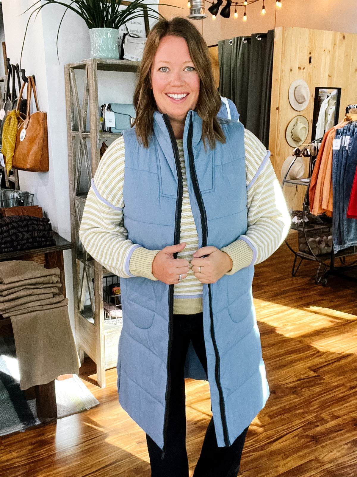 Blue Fog Long Quilted Vest