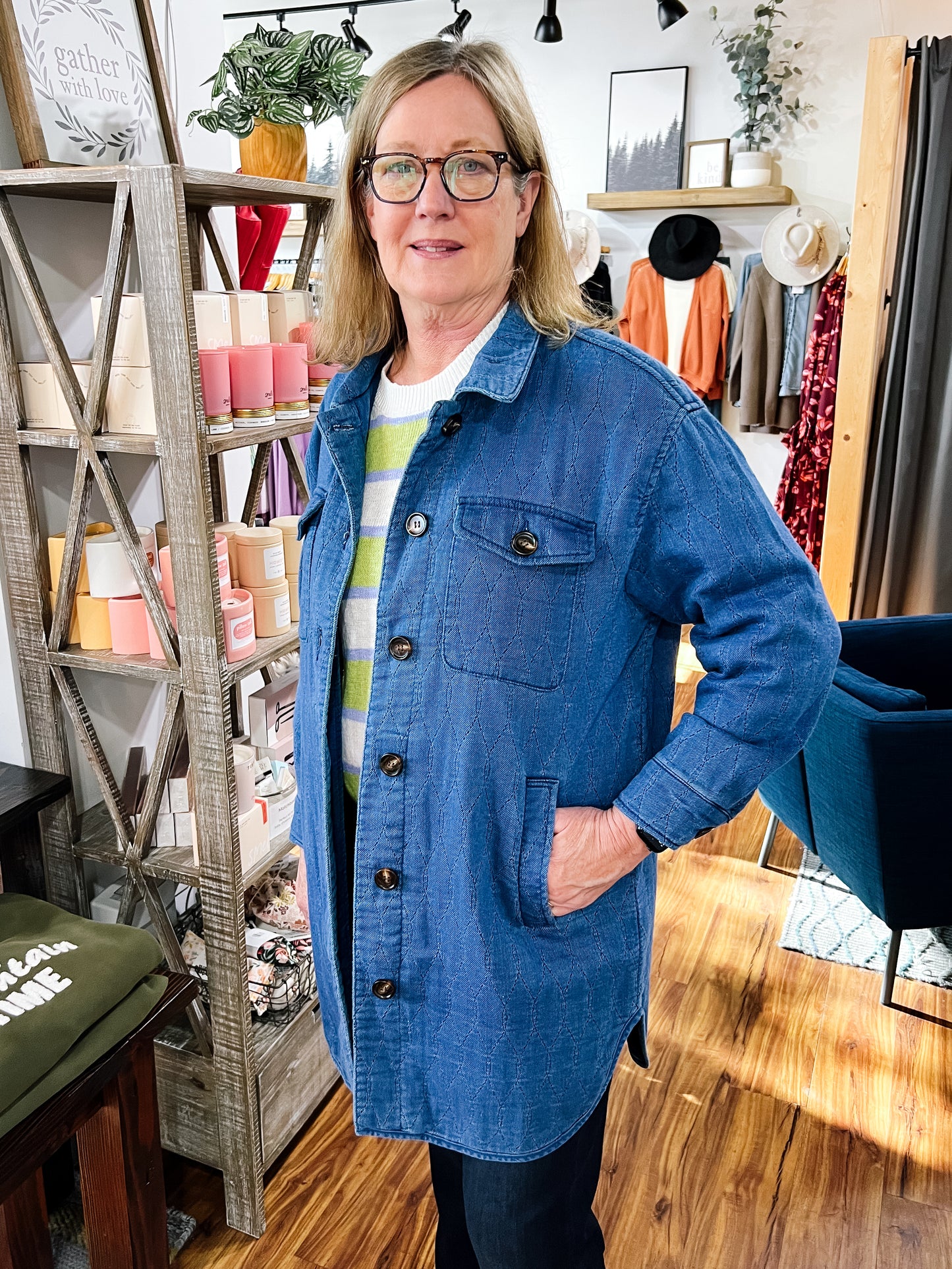 Blue Denim Long Quilted Shacket