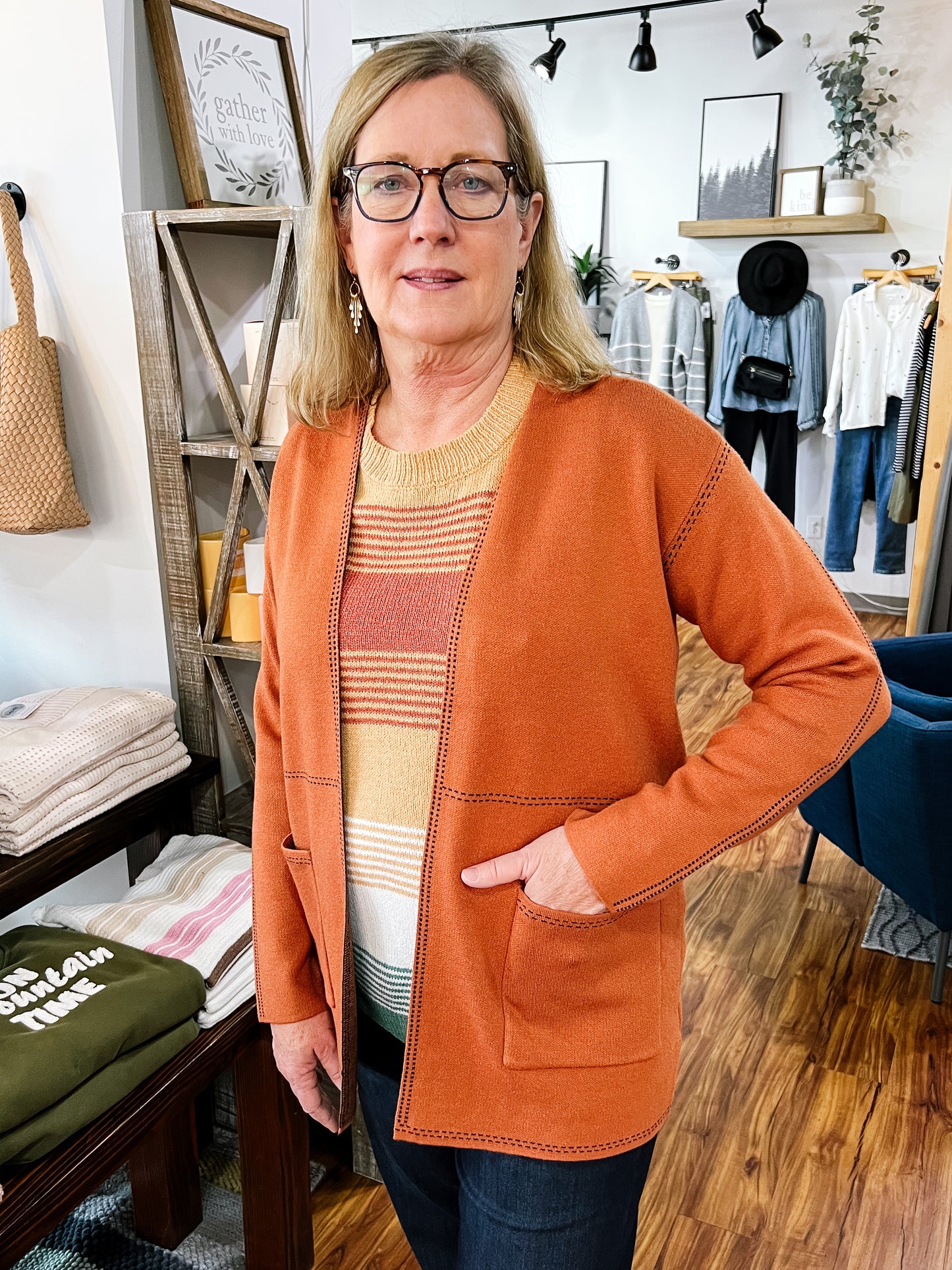 Copper Cardigan W/ Black Stitch Detail