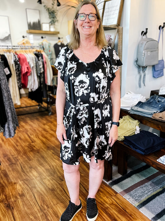 Black & Ivory Floral Print Dress