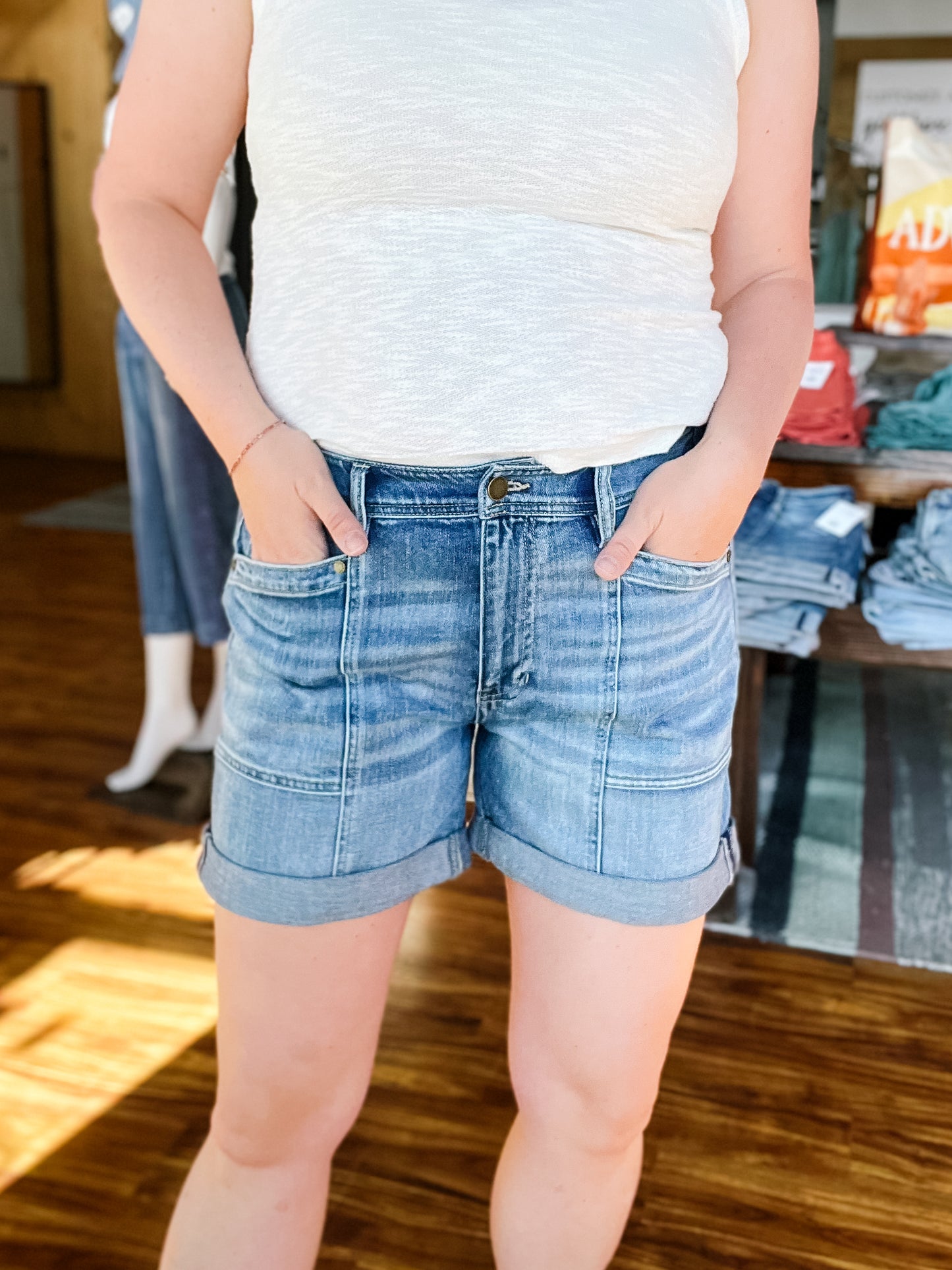 Denim Elastic Back Short