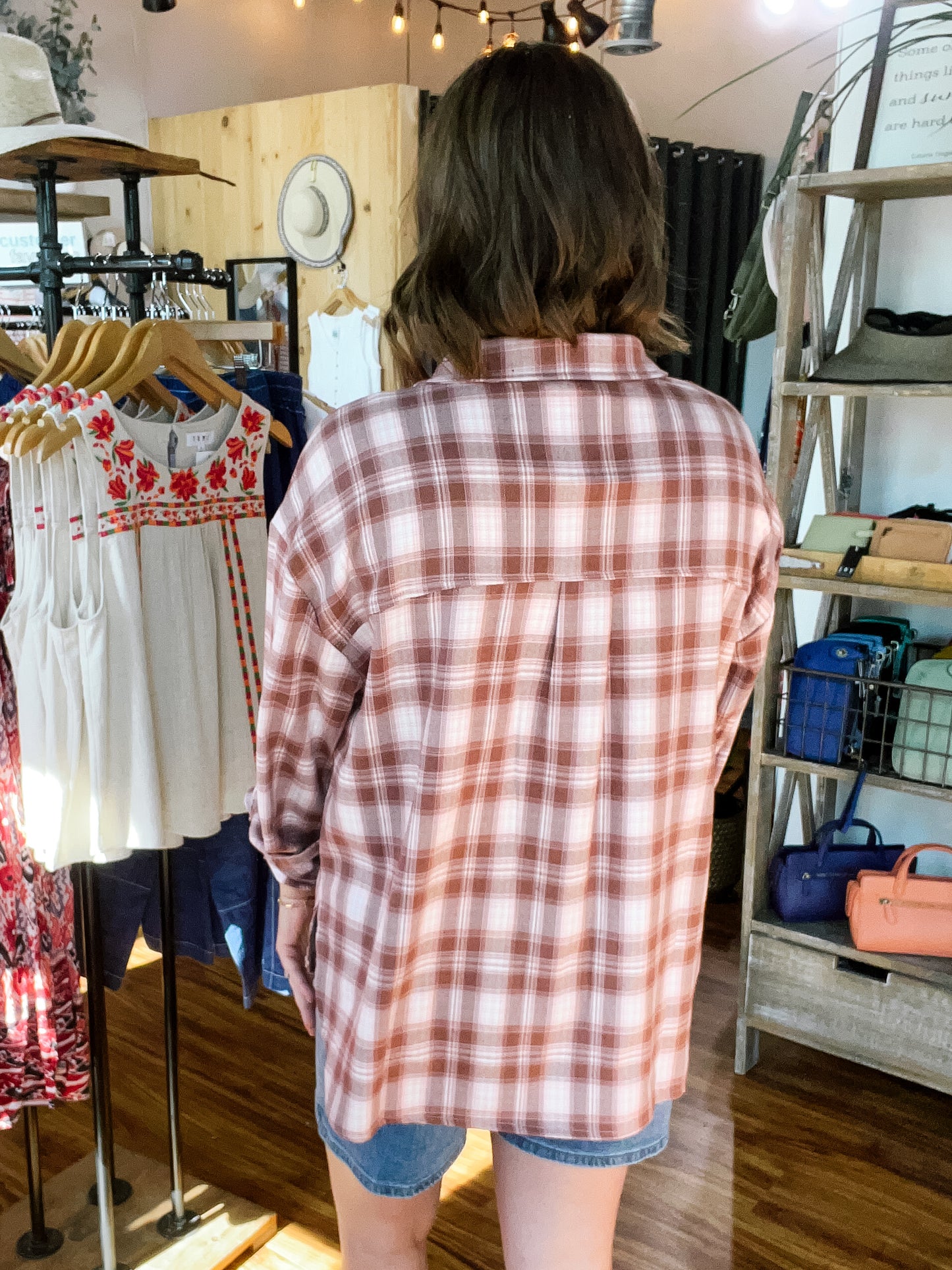 Pink Plaid Flannel Shirt