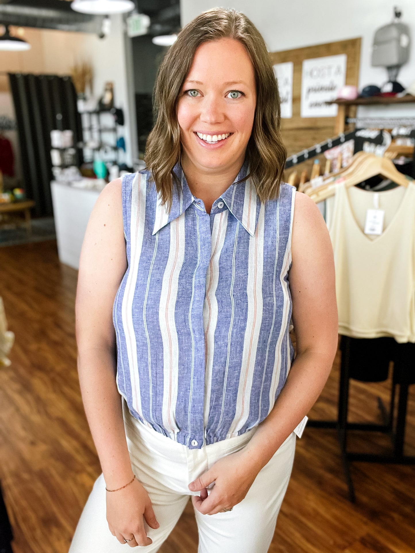 Blue Collared Sleeveless Top