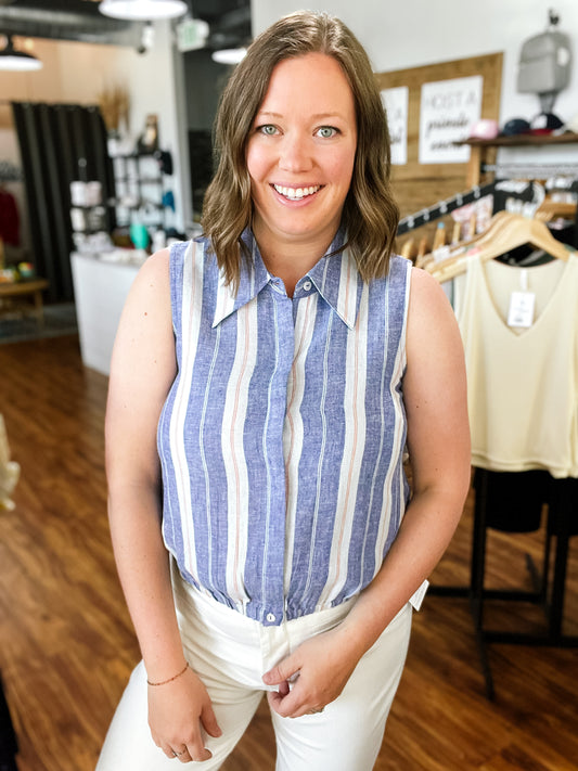 Blue Collared Sleeveless Top