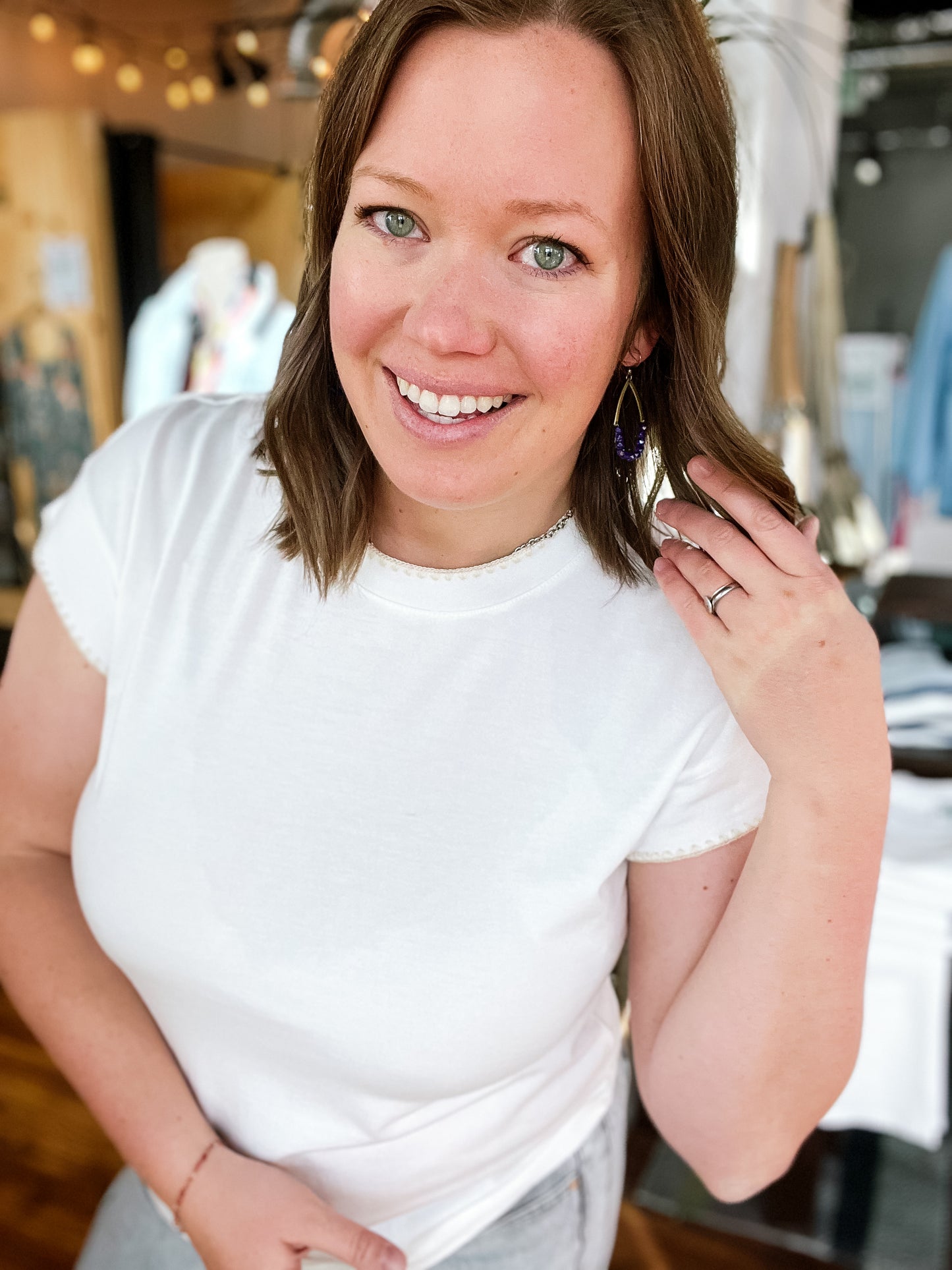 Ivory W/ Cream Stitch Detail Top