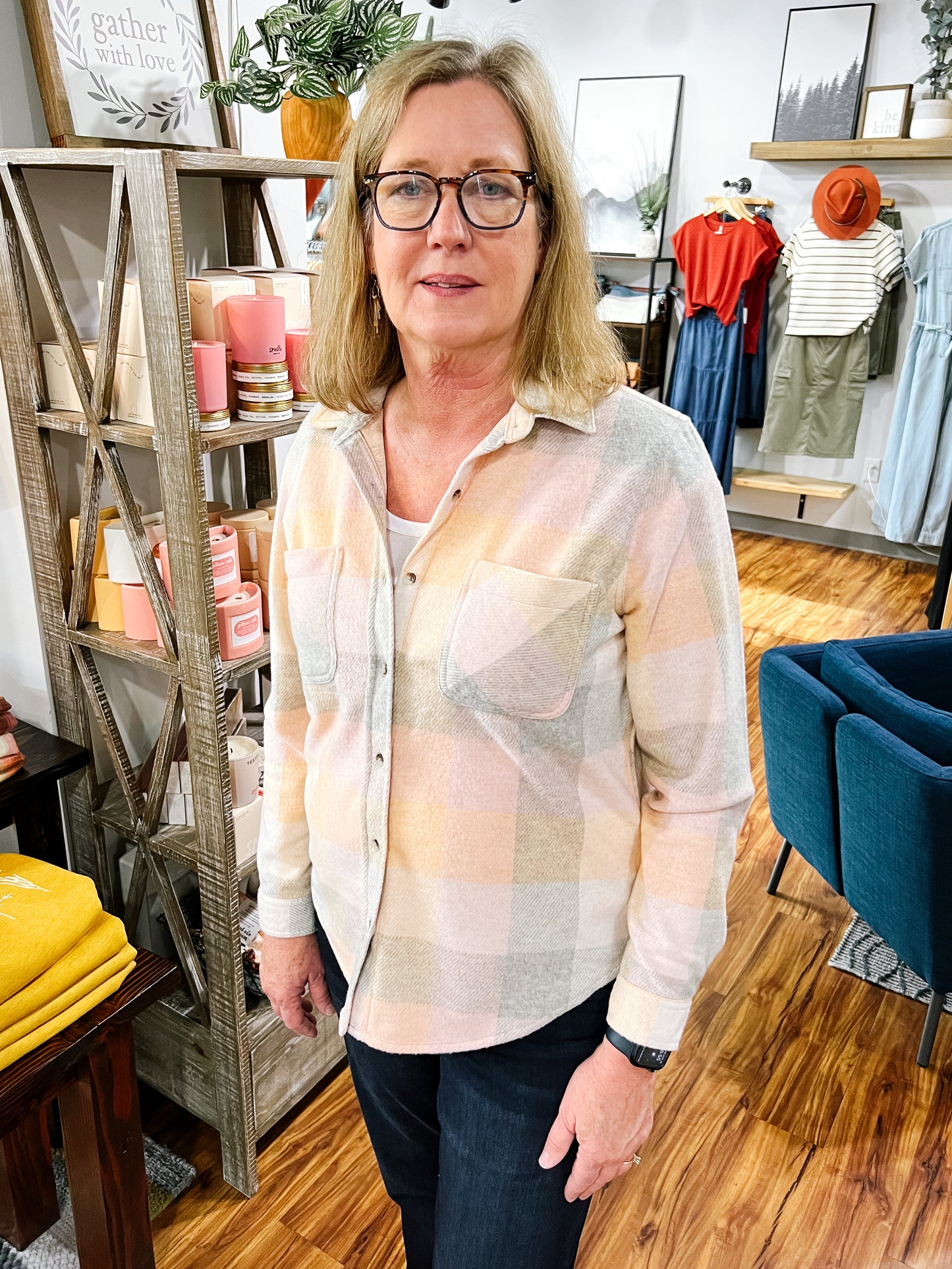 Coral Plaid Flannel Shirt