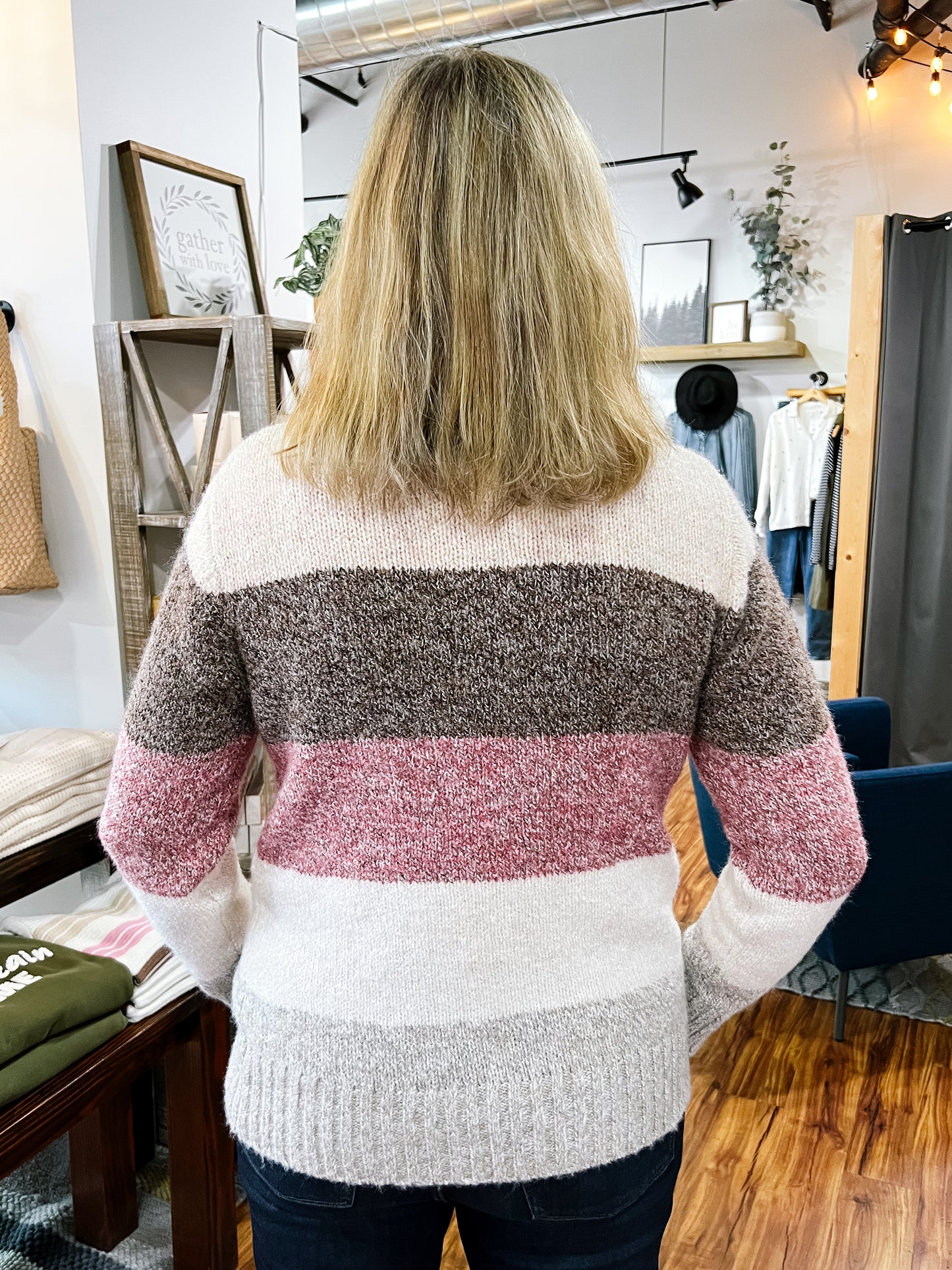Taupe, Brown, & Pink Color Block Sweater