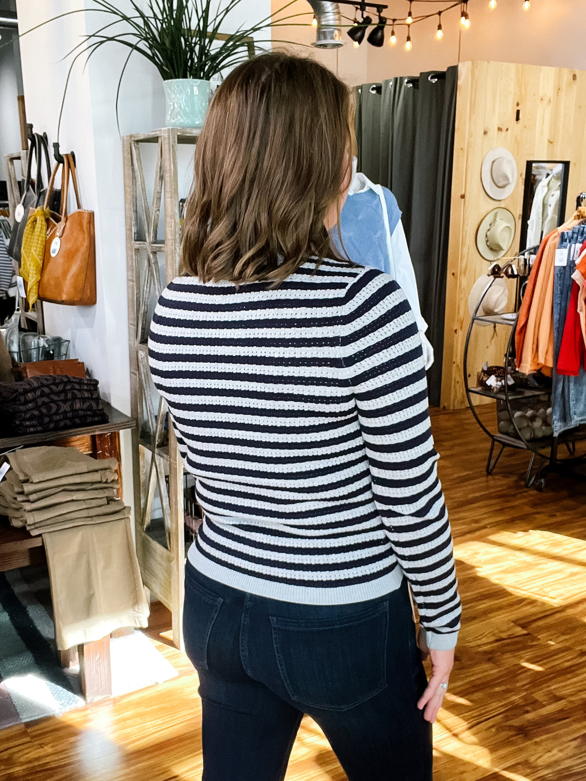 Navy & Gray Stripe Long Sleeve Top