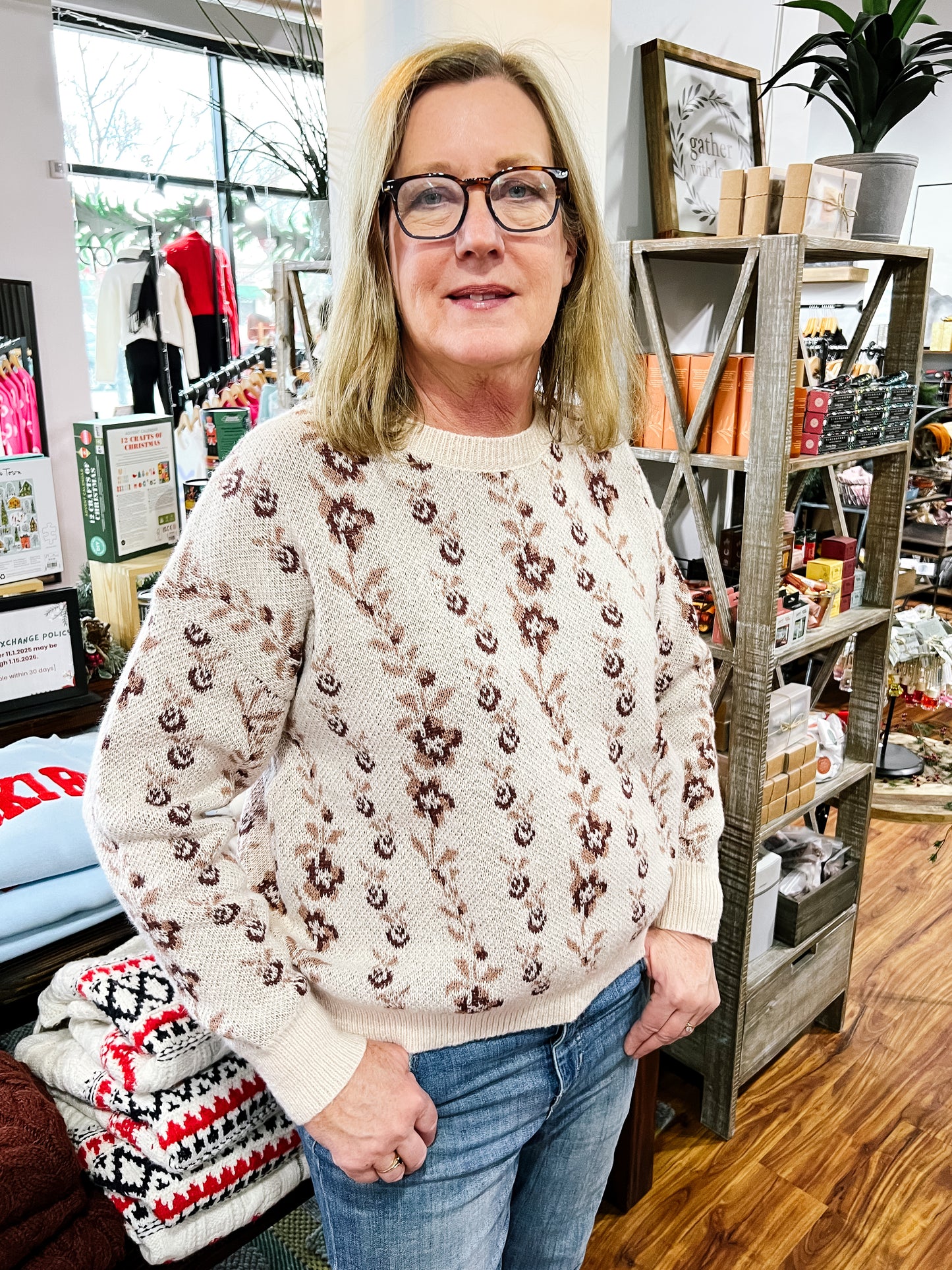 Brown Floral Sweater