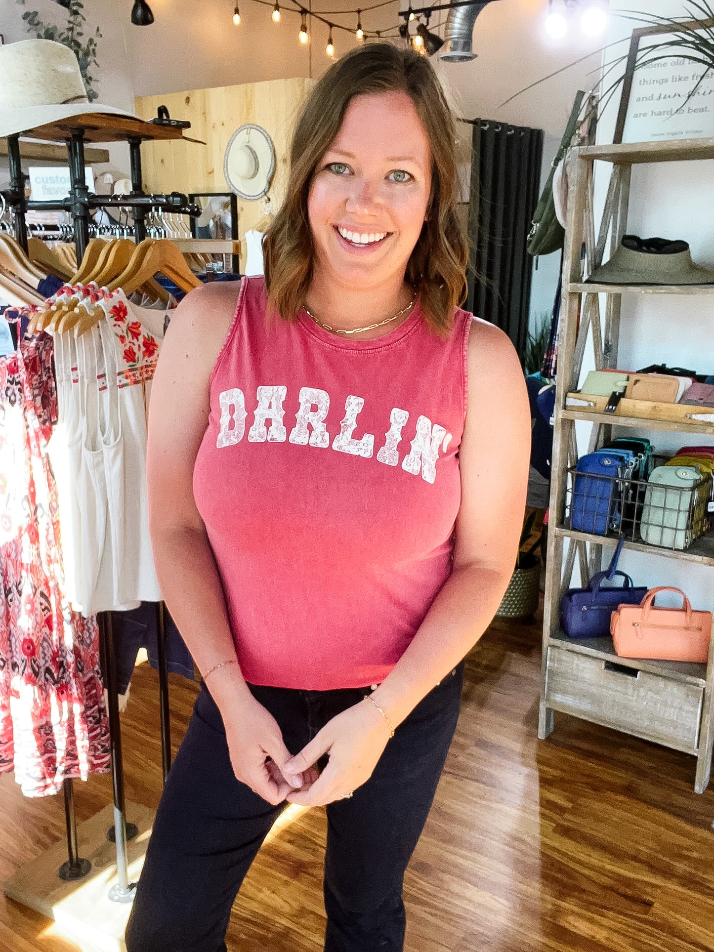 Red Vintage Wash Darlin Tank