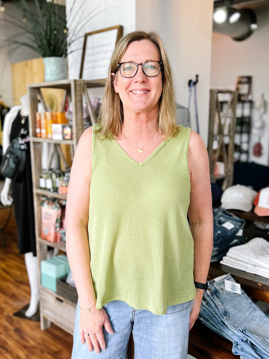 Green V-Neck Sweater Tank